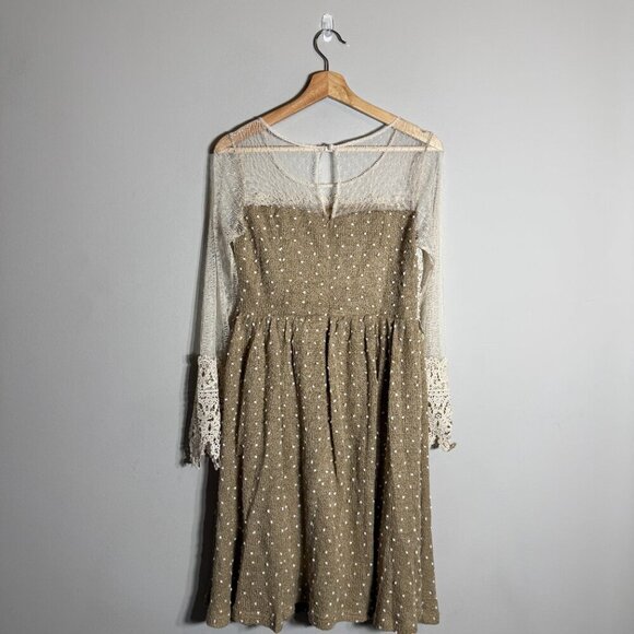 NWT Anthropologie Ryu Long Sleeve Sheer Lace Dress Women's Small Ivory Layered - Picture 3 of 14
